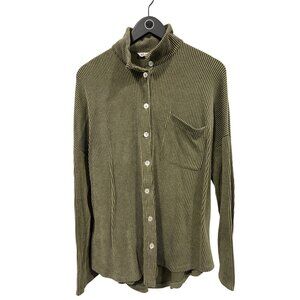 Blumin Apparel Ribbed Button Down Shirt Size Large Green Polyester Blend Relaxed